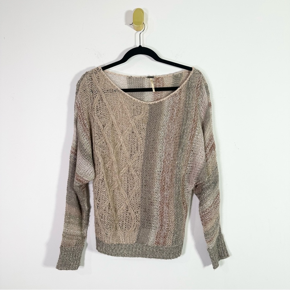 Free People Mixed Knit Alpaca Wool Mohair Blend Slouchy Scoop Neck Sweater
